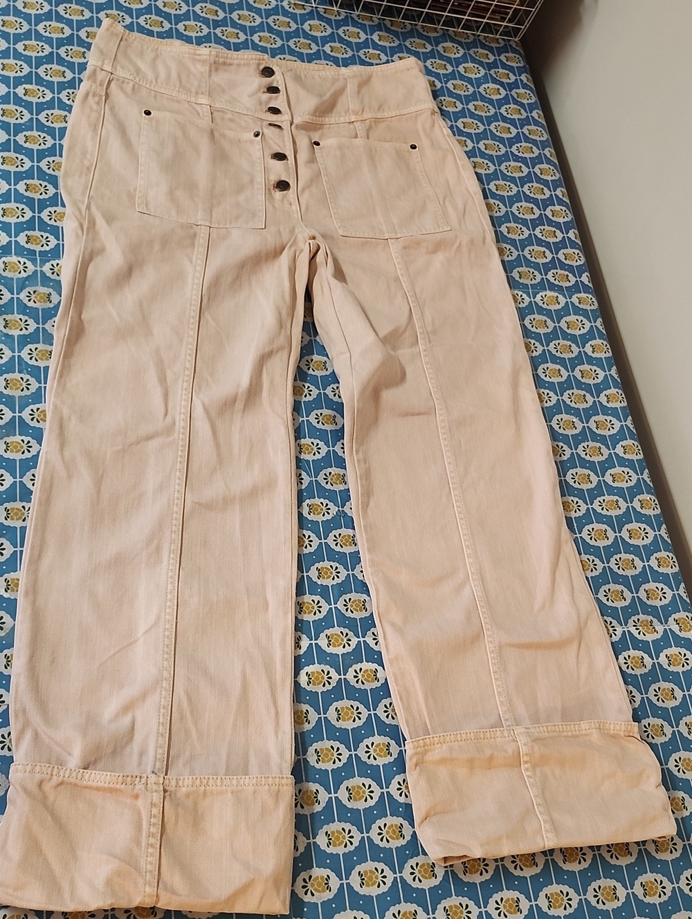 Ulla Johnson the Genevieve Super High-Rise Wide-Leg Cuffed Jeans Size 12